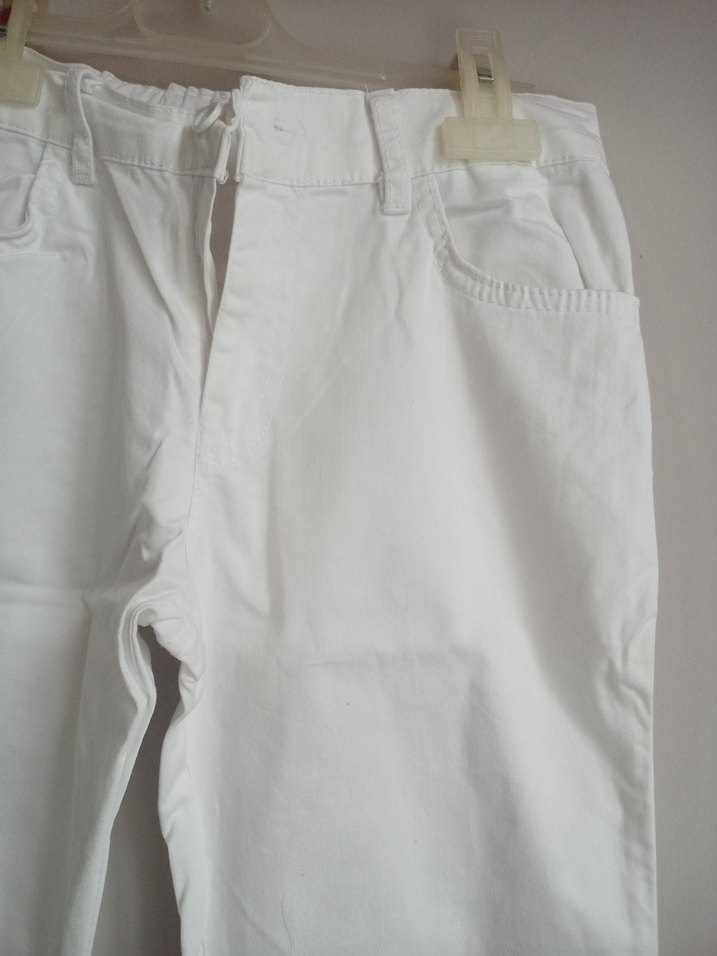 Çocuk Beyaz Pamuklu Kumaş Pantolon - Görsel 2