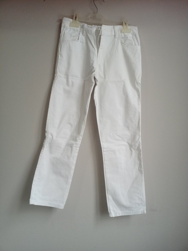 Çocuk Beyaz Pamuklu Kumaş Pantolon - Görsel 4