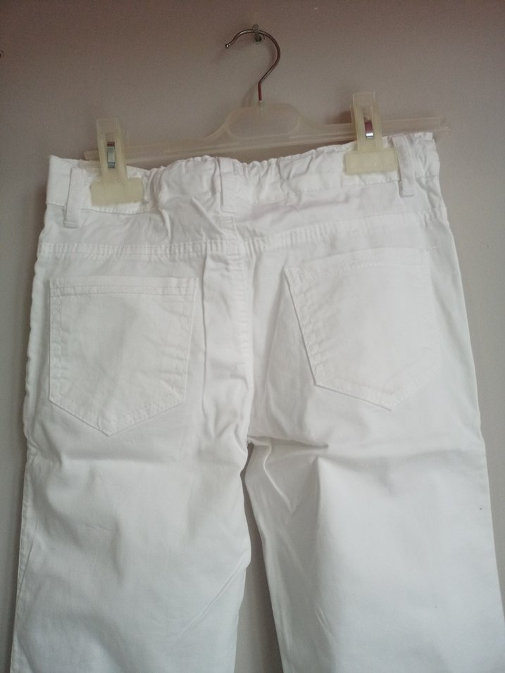 Çocuk Beyaz Pamuklu Kumaş Pantolon - Görsel 5