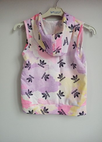 Kız Çocuk Pembe Adidas Desenli Fermuarlı Yelek - Görsel 7