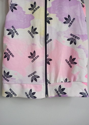 Kız Çocuk Pembe Adidas Desenli Fermuarlı Yelek - Görsel 2