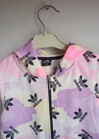 Kız Çocuk Pembe Adidas Desenli Fermuarlı Yelek - Görsel 3