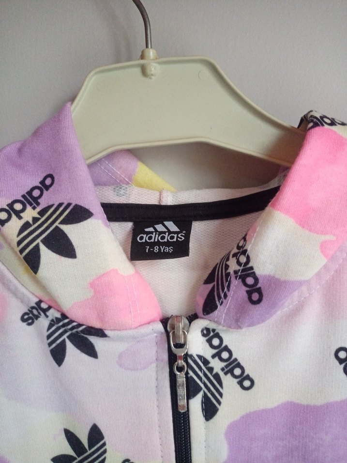 Kız Çocuk Pembe Adidas Desenli Fermuarlı Yelek - Görsel 4