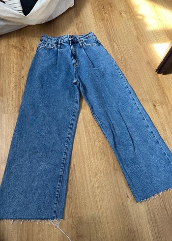 Kadın Mavi Bol Kesim Midi Kot Pantolon