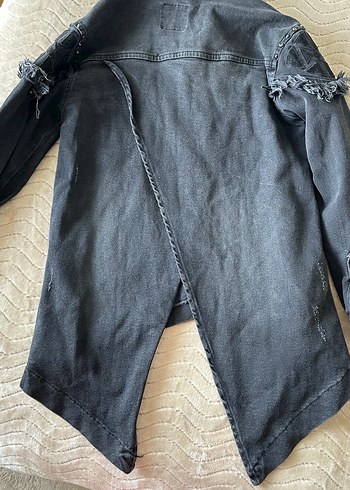 Siyah Düğmeli Uzun Kollu Denim Ceket - Görsel 9