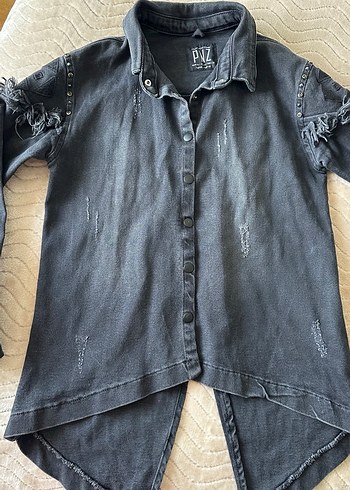 Siyah Düğmeli Uzun Kollu Denim Ceket - Görsel 2