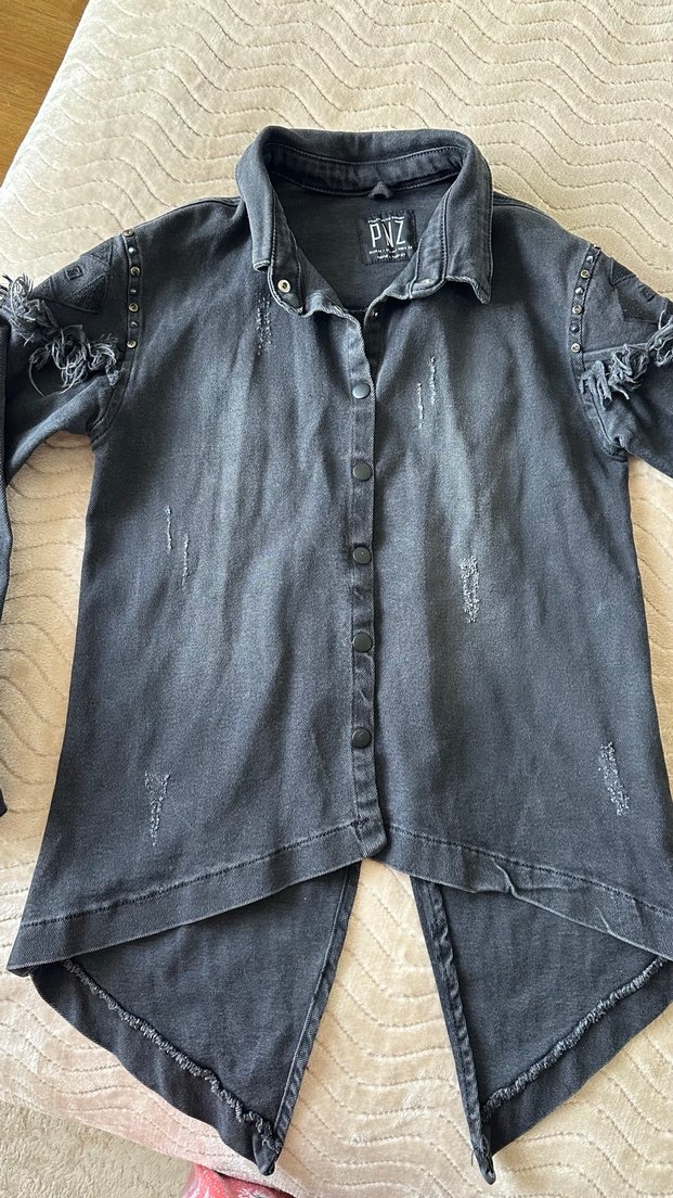 Siyah Düğmeli Uzun Kollu Denim Ceket - Görsel 2