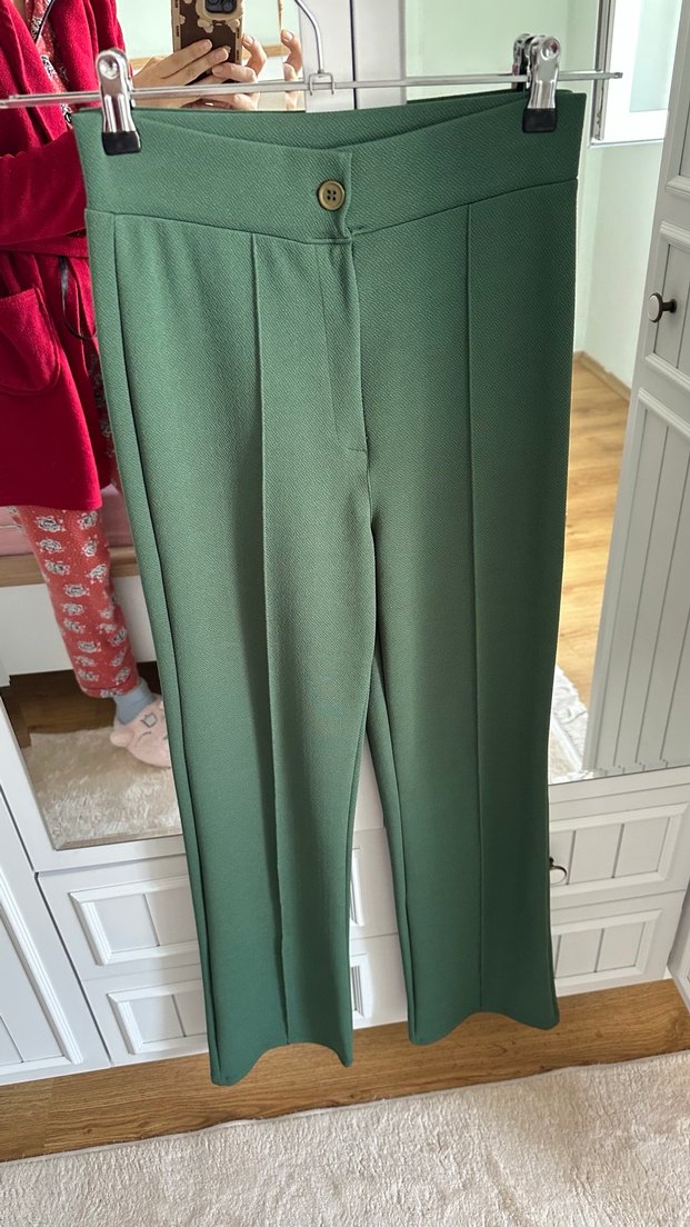 Kadın Haki Yüksek Bel Palazzo Pantolon - Görsel 3