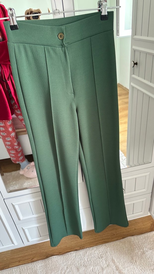 Kadın Haki Yüksek Bel Palazzo Pantolon - Görsel 2