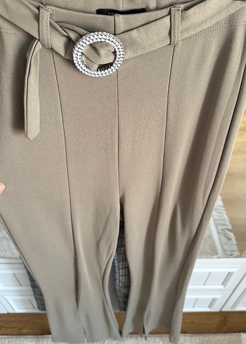 Bej Kemerli Rahat Kesim Kadın Kumaş Pantolon - Görsel 7