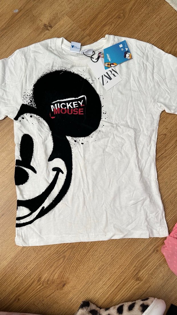 Kız Çocuk Beyaz Mickey Mouse Baskılı Tişört - Görsel 2