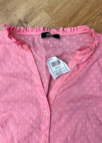 Pembe Fırfırlı V Yaka Kadın Gömlek - Görsel 5