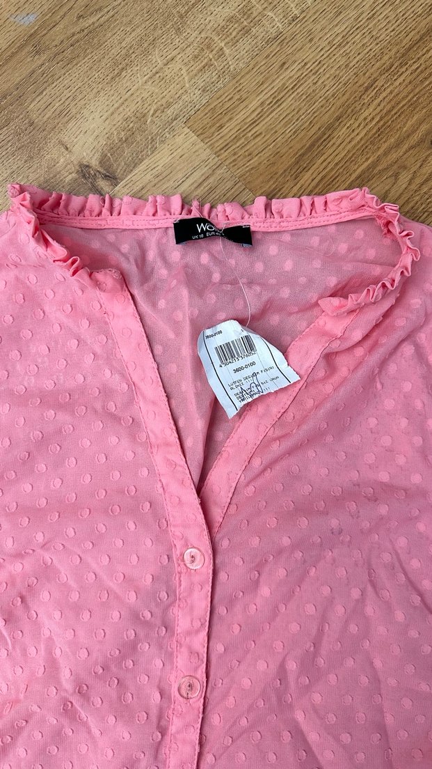 Pembe Fırfırlı V Yaka Kadın Gömlek - Görsel 5