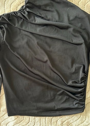 Uzun Kollu Siyah Drapeli Boğazlı Bluz - Görsel 7