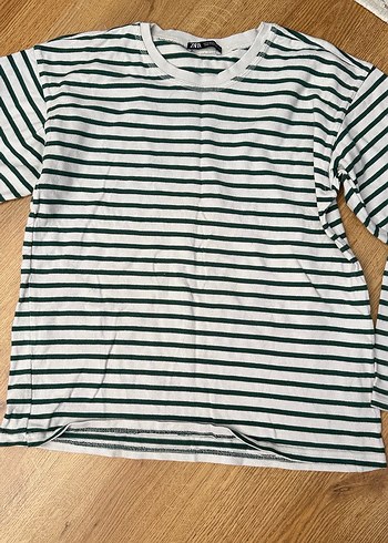 Uzun Kollu Beyaz Çizgili Kadın Tişört - Görsel 2