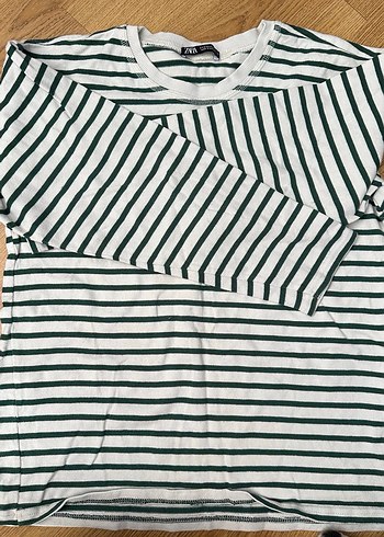 Uzun Kollu Beyaz Çizgili Kadın Tişört - Görsel 7