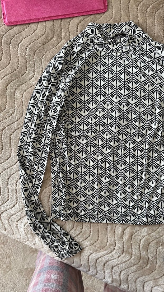 Bohem Gri Örgü Desenli Balıkçı Yaka Bluz - Görsel 3