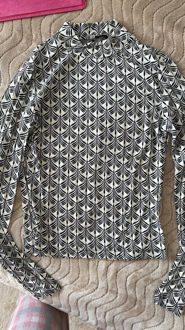 Bohem Gri Örgü Desenli Balıkçı Yaka Bluz - Görsel 2