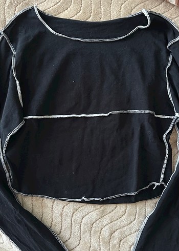 Uzun Kollu Siyah Crop Top - Görsel 2