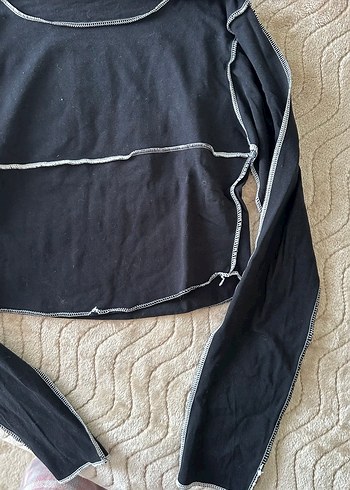Uzun Kollu Siyah Crop Top - Görsel 4