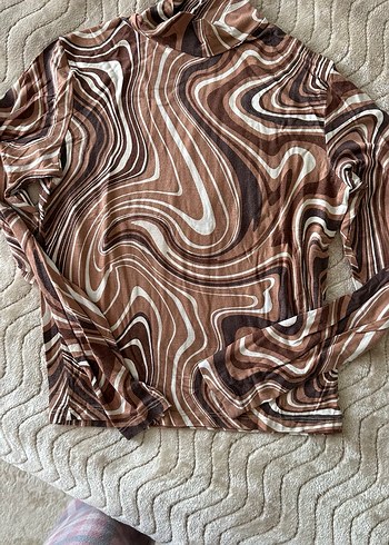 Kahverengi Bohem Uzun Kollu Balıkçı Yaka Bluz - Görsel 7