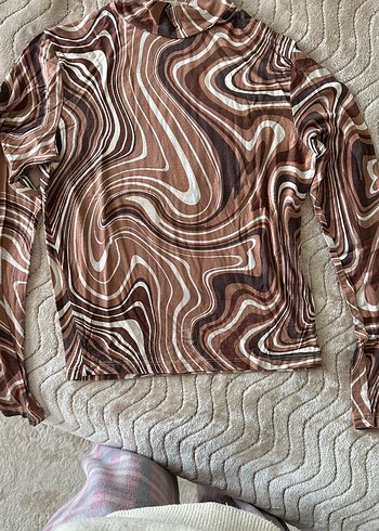 Kahverengi Bohem Uzun Kollu Balıkçı Yaka Bluz - Görsel 2