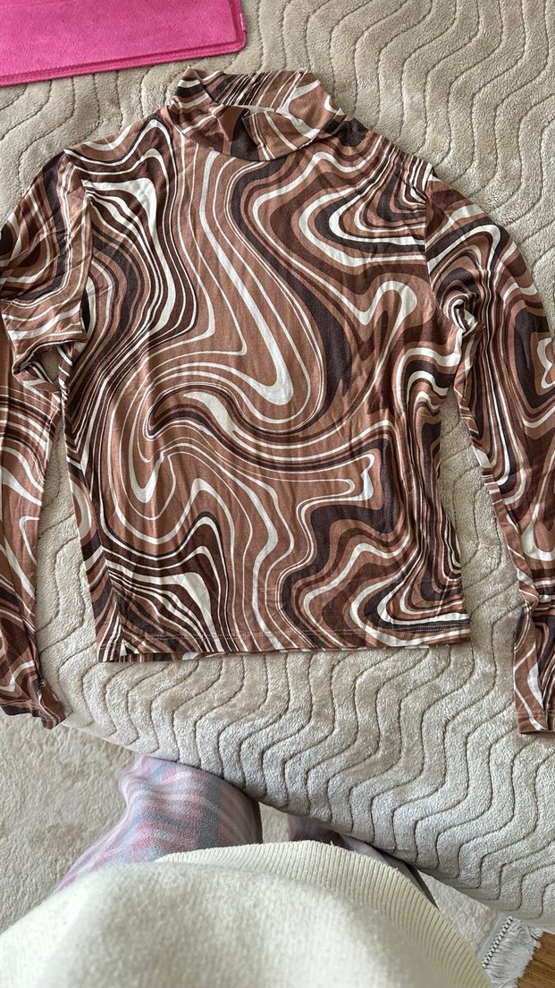 Kahverengi Bohem Uzun Kollu Balıkçı Yaka Bluz - Görsel 2