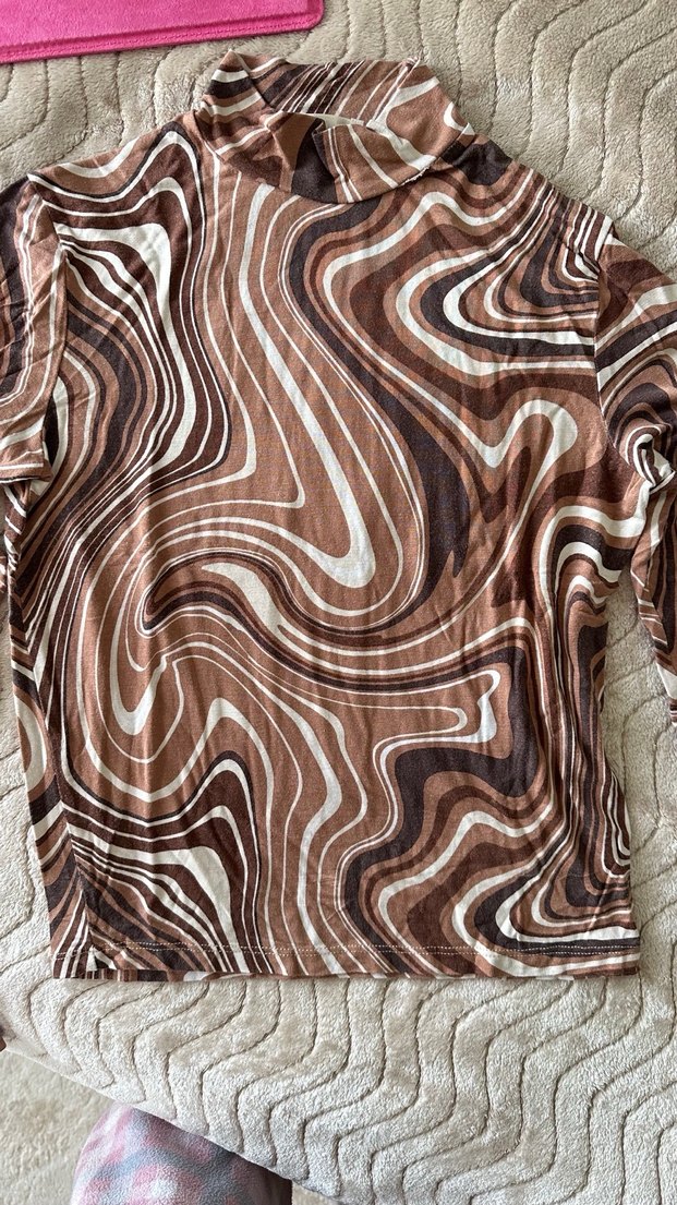 Kahverengi Bohem Uzun Kollu Balıkçı Yaka Bluz - Görsel 3