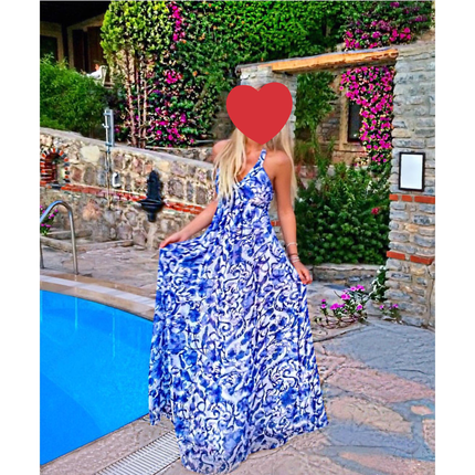H&M maxi sırt çapraz bant dekolteli yazlık elbise