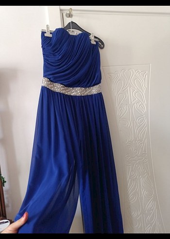 Uzun Lacivert Drapeli Straplez Abiye Elbise - Görsel 3