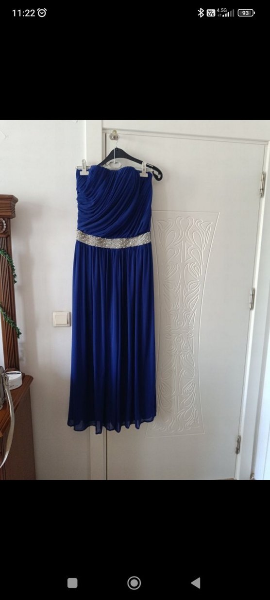 Uzun Lacivert Drapeli Straplez Abiye Elbise - Görsel 2