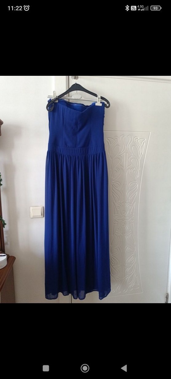 Uzun Lacivert Drapeli Straplez Abiye Elbise - Görsel 4