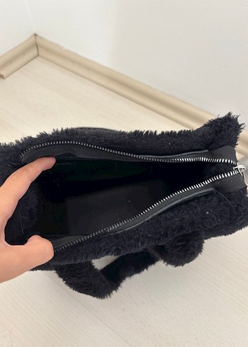 Beden siyah Renk Siyah Kürklü Kadın Omuz Çantası