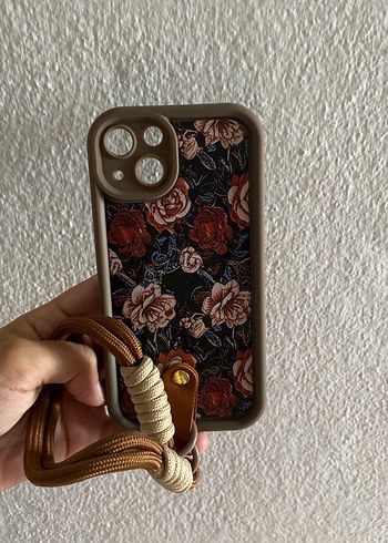 Kahverengi Bohem Telefon Kılıf Elastik Askılı İphone 13-14 uyuml