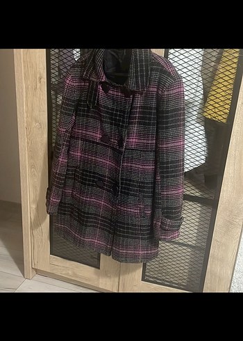 Mor Ekose Desenli Midi Kadın Palto - Görsel 3