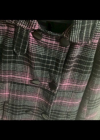 Mor Ekose Desenli Midi Kadın Palto - Görsel 4