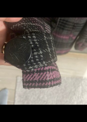 Mor Ekose Desenli Midi Kadın Palto - Görsel 5