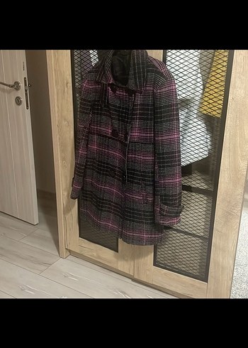 Mor Ekose Desenli Midi Kadın Palto - Görsel 2