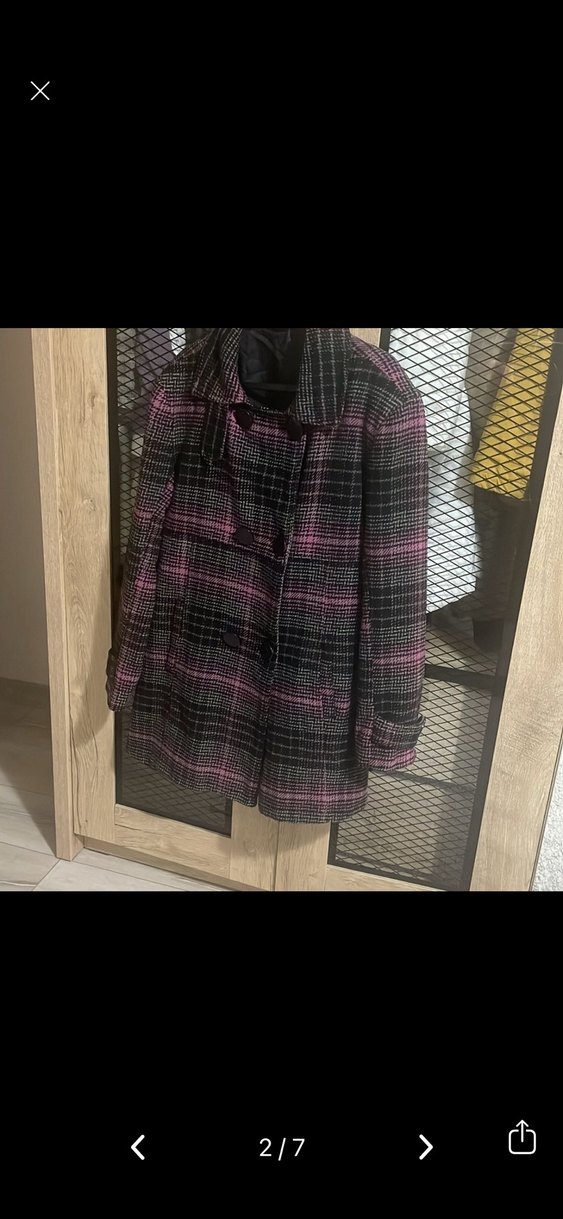 Mor Ekose Desenli Midi Kadın Palto - Görsel 3