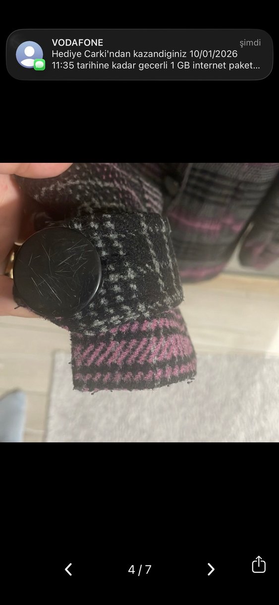 Mor Ekose Desenli Midi Kadın Palto - Görsel 5