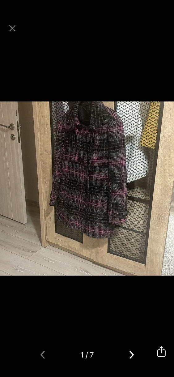 Mor Ekose Desenli Midi Kadın Palto - Görsel 2