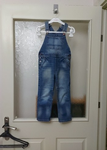 Kızlar için Mavi Bağcıklı Denim Tulum