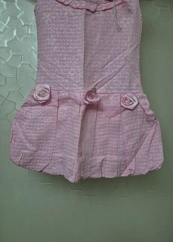 3-4 yaş Pembe Kız Çocuk Kolsuz Fırfırlı Elbise - Görsel 3