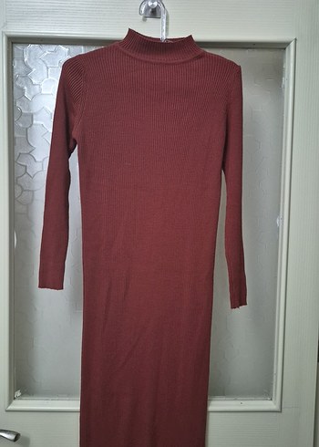 Triko Uzun Kollu Yüksek Yakalı Elbise - Görsel 2