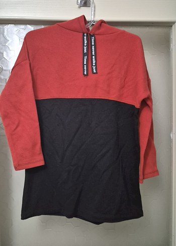 Kiremit/Siyah Kapüşonlu Kadın Sweatshirt - Görsel 3