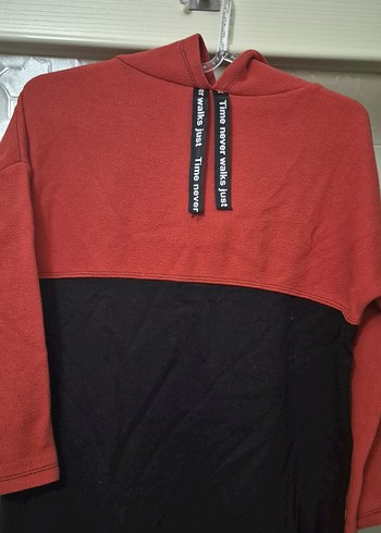 Kiremit/Siyah Kapüşonlu Kadın Sweatshirt - Görsel 2