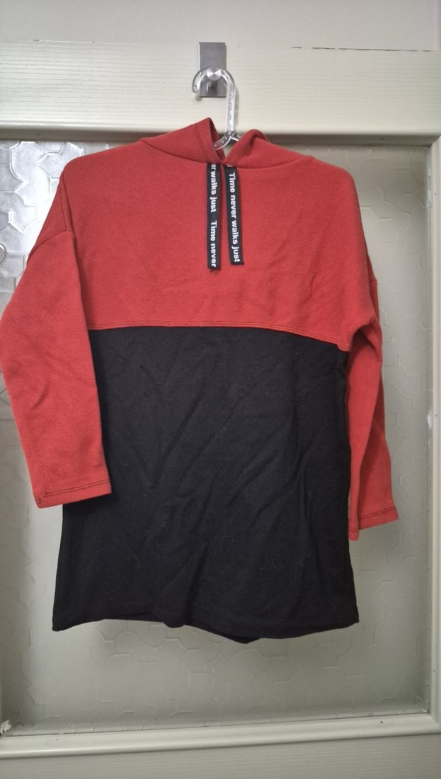 Kiremit/Siyah Kapüşonlu Kadın Sweatshirt - Görsel 3