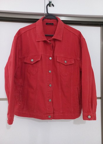 Düğmeli Kırmızı Kadın Denim Ceket