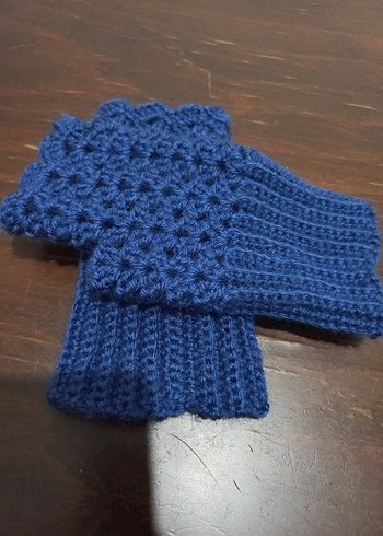 Mavi Örgü Kadın Eldiveni - Görsel 3