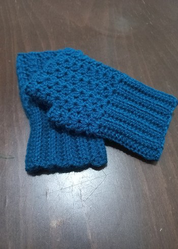 Örgü Mavi Parmaksız Kadın Eldiveni - Görsel 3